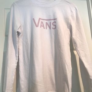 Vans Long Sleeved White Tee with Pink Lettering